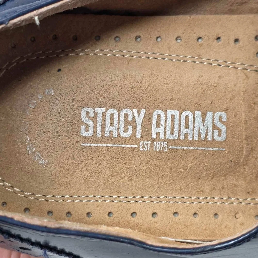 Stacy Adams Shoes Men's Size 10.5 Navy Blue Leather Cap Toe Brogue Oxford Casual